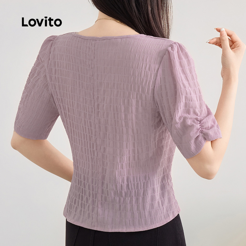 Lovito Elegante Blusa com Pregas Simples para Deslocamentos Primavera/verão Blusa Roxa para Mulheres L143ED084 · foto 2