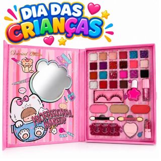 Kit Maleta Maquiagem Infantil com Sombra Batom Gloss Cilios