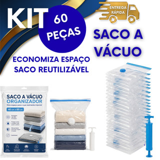 SACOS A VACUO 60 UNIDADES COM OU SEM BOMBA 70X110CM IDEAL PARA VIAGENS EDREDONS CASACOS E JAQUETAS