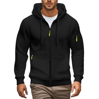 Pulôver Masculino Com Capuz E Zíper De Manga Comprida Completo Bolso Canguru
