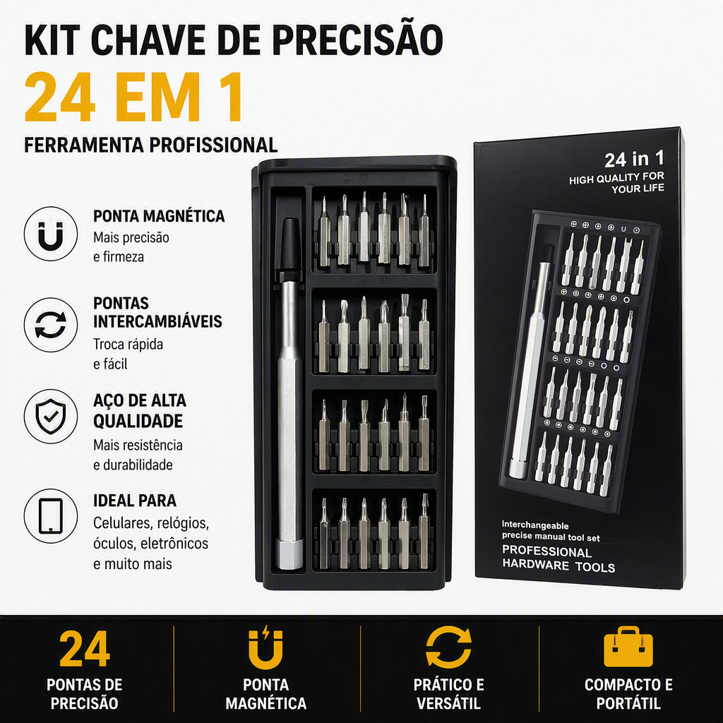 Kit Chave de Fenda Magnética 24 em 1 Ferramenta Profissional Reparo Eletrônico Portátil