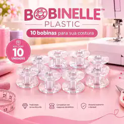Kit com 10 Bobinas Carretilha BAIXA Plástica máquina de costura Doméstica - SINGER, JANOME e ELGIN