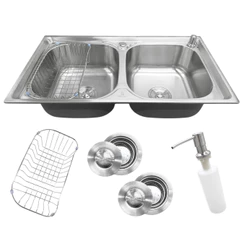 Cuba Dupla Gourmet Pia Cozinha Aço Inox 304 78x43cm com Acessórios