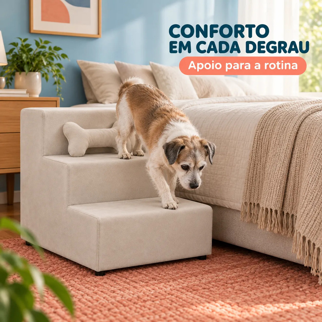 Escadinha Luxo para Pet Cachorro e Gato 3 Degraus