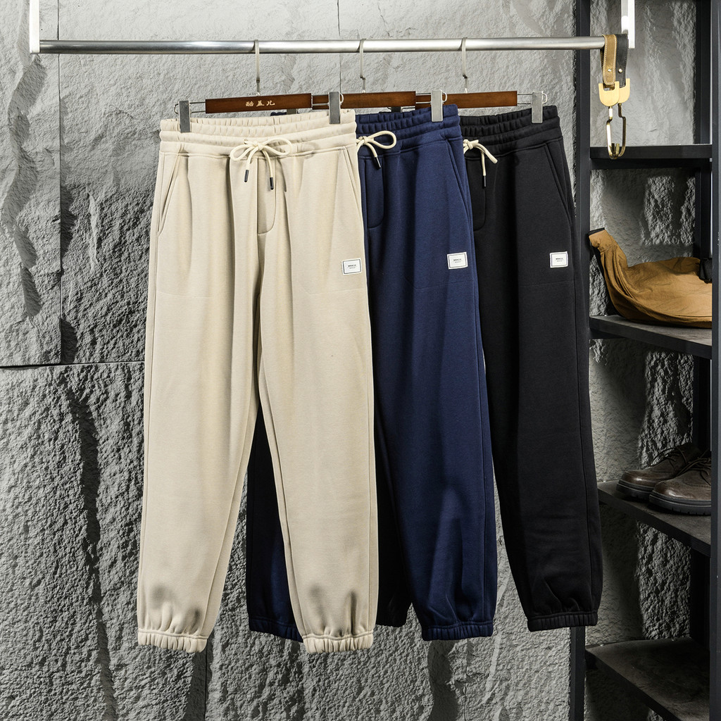 Armário 698 ~ lã composta outono inverno masculino simples All-Match forro de lã engrossado cintura elástica fechamento 