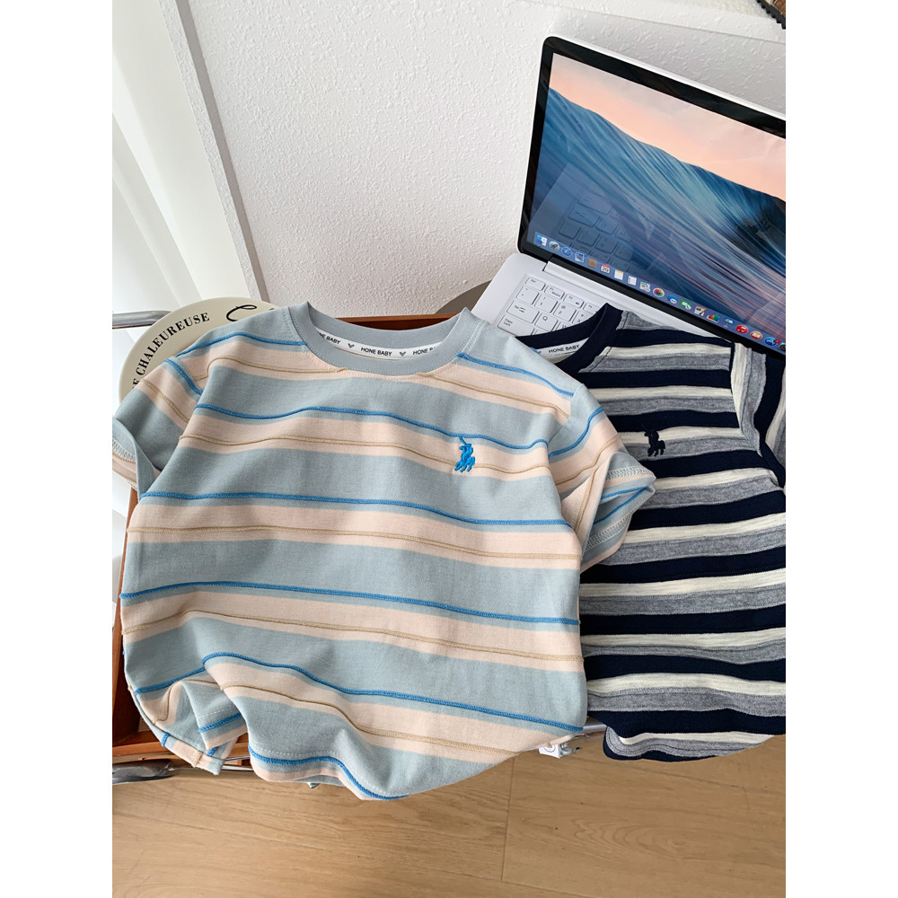 Meninos verão listrado camiseta moda de manga curta crianças puro algodão macio meia manga topo meninos verão respirável