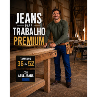 Kit 3/2/1 Calça Jeans Masculina para Trabalho Premium Reforçada Confortável com Elastano Modelagem Reta Azul 36 ao 52