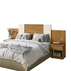 Cabeceira Para Cama Box Casal Queen 1,40m/1,60m Com Mesa De Cabeceira Freijó/Off White/Cinza Flex Araguaia Moval