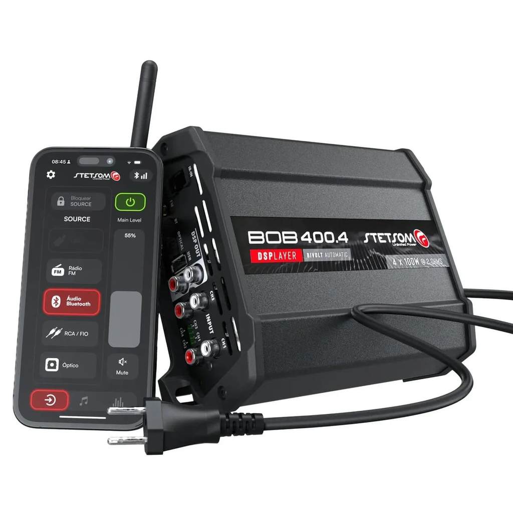 MODULO AMPLIFICADOR E PROCESSADOR DIGITAL STETSOM BOB 400.4 DSPLAYER 4 CANAIS POTENCIA 400W RMS 2 OHMS