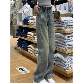 Retro calças de brim retas femininas 2026 primavera verão cintura alta solta mais magro olhar calças de perna larga Desi