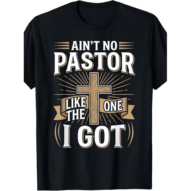 Camiseta Manga Curta Estampada Cruz Pastoral Religiosa Confortável Linda Estilosa Divertida Casual Tendência para Uso