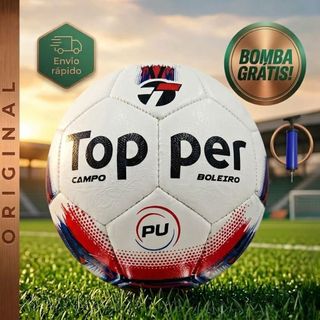 Bola de Futebol Topper Original Oficial + Bomba Grátis Lançamento Boleiro Híbrida Jogos e Treinos para Campo Resistente