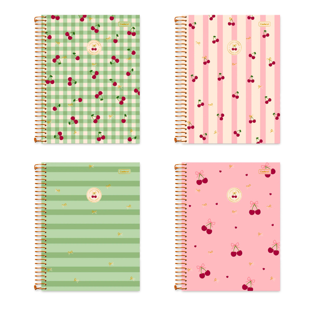 Caderno 10 Matérias Universitário Cherry Lovers 160 Folhas - CADERSIL