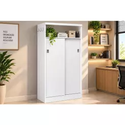Armário Multiuso Sala 528 c/ 2 Portas de Correr Branco - Carraro