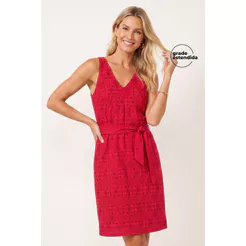 Vestido Midi Feminino Devorê Com Faixa Marialícia Vermelho