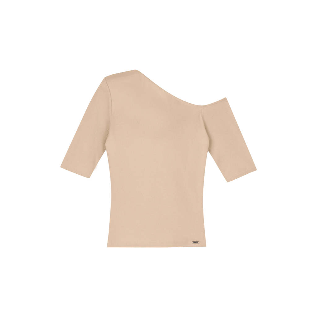 Blusa Feminina Ribana Um Ombro Só Marialícia Bege · foto 2