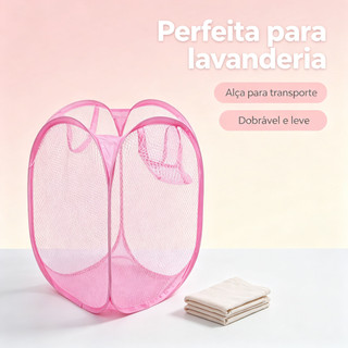 KIT 2 Cesto De Brinquedos Organizador 40x40x70cm Rosa  Dobrável Para Roupas e Brinquedos Cesto