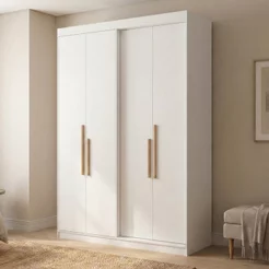Guarda Roupa Solteiro 4 Portas e 2 Gavetas 100% MDF Manila Branco Ártico Branco Ártico