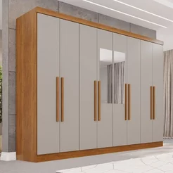 Guarda-Roupa Casal com Espelho 8 Portas 4 Gavetas França Espresso Móveis Off White/Cinamomo Cinamomo/Off White