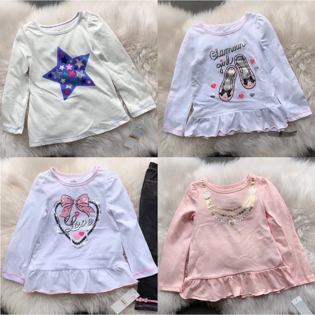 Comércio exterior pedido Original menina bebê criança média primavera outono algodão manga comprida camiseta camisa de f