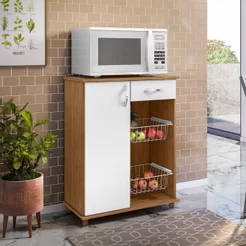 Fruteira Multiuso 1 Porta 1 Gaveta 2 Cestas Belize Laranja/Freijo Trend/Branco New
