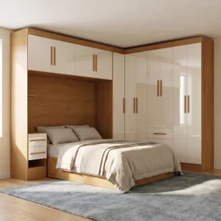 Guarda Roupa Casal Modulado 11 Portas com Cabeceira 100% MDF Imperial Yescasa Cinamomo/Off White Off White