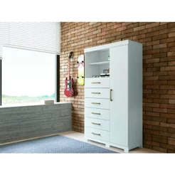 Multi-Cômoda 1 Porta 6 Gavetas Marabá com Pés Branco Branco