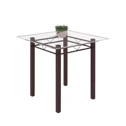 Mesa Tubular 75x75cm Tampo de Vidro 4 Lugares Júlia Marrom Cacau