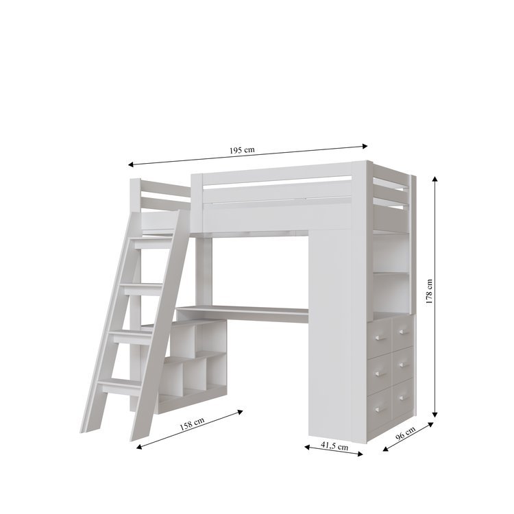 Cama Alta Beliche Office Adulto Multifuncional com 6 Gavetas Micenas Yescasa Branco — imagem 2 de 2