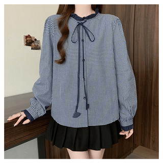 Olhos grandes [Roupas femininas grandes] Camisa de manga comprida-Outono Plus Size Roupas femininas Coreano Retro Moda L