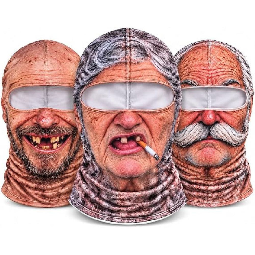 Kit com 3 Balaclavas de Rosto Realista, Máscaras Engraçadas com Estampa 3D
