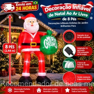 Envio em 24 horas, Decoração Inflável de Natal para Exterior de 8 pés, Decorações Infláveis - Ornamentos de Jardim Lumin