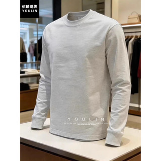 Flor cinza estilo americano moletom pesado masculino primavera outono puro algodão pequeno decote de manga comprida cami