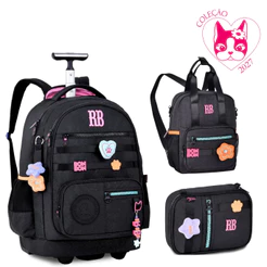Kit Mochila de Rodinhas,Lancheira e Estojo Plush Glitter Rebecca Bonbon