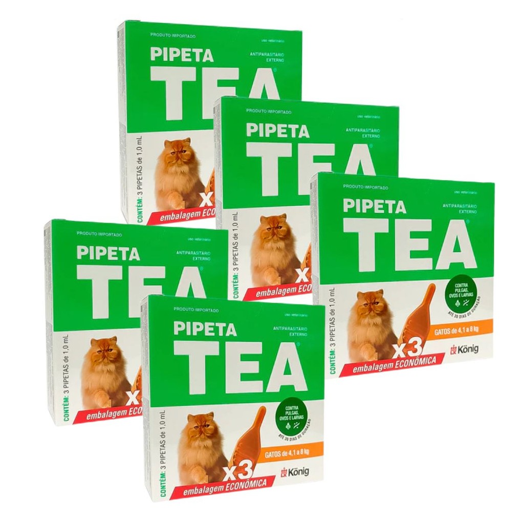 05 Antipulgas TEA Gatos Pipeta X3 unid 4,1 até 8KG 1ML Konig em Oferta na Shopee