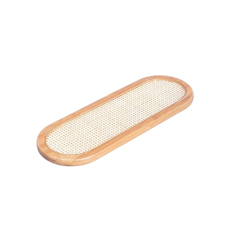 Bandeja Arredondada de Bambu e Textura Palhinha Xadrez 34cm Oikos