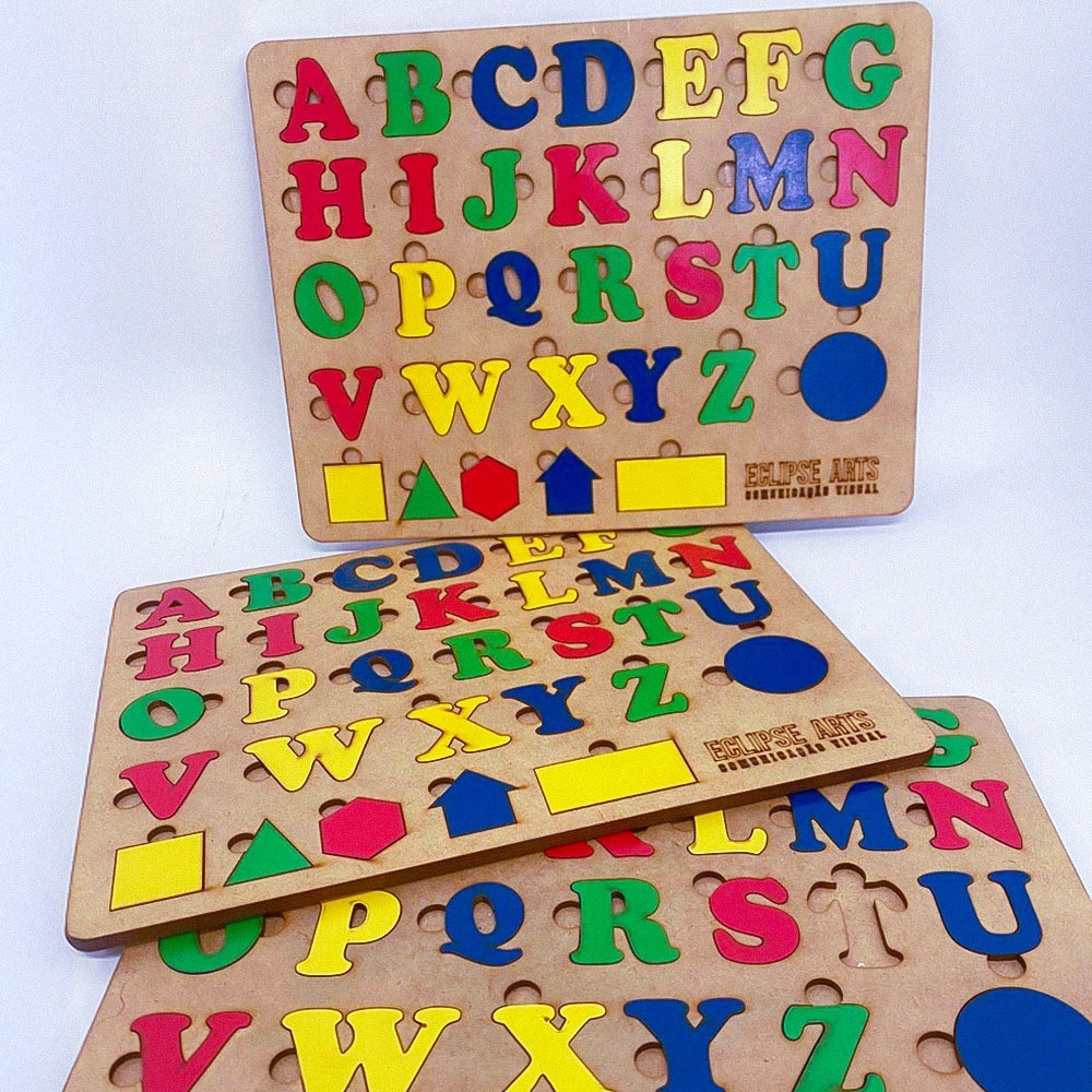 Quebra Cabeça Alfabeto em MDF Brinquedo Educativo Infantil 31x23cm