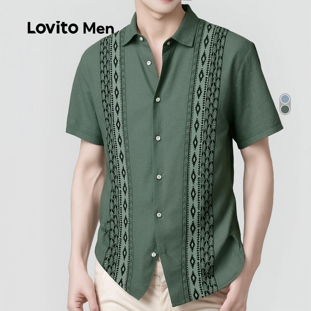 Lovito Men Camisa Boho com Botões de Cores Blocadas para Primavera/verão para homens LNE118077 em Oferta na Shopee