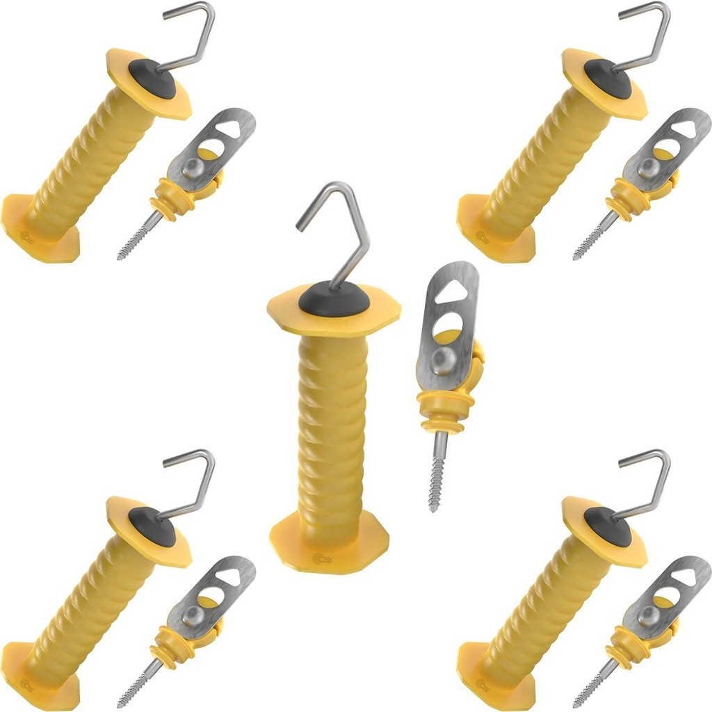 Kit 5un Porteira Curta + 5un Engate Cerca Rural Durável Anti-UV Mola Interna Amarela Uso Rural