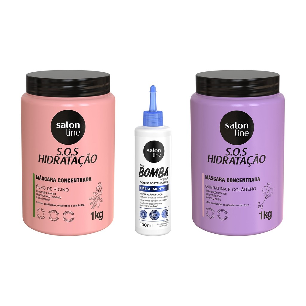 Kit com 2 Máscaras SOS Hidratação + Tônico Fortalecedor SOS Bomba Salon Line em Oferta na Shopee