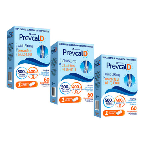 Kit 3 Prevcal Cálcio Elementar 500mg + 400ui Vit D3 180 Comprimidos - Massime em Oferta na Shopee
