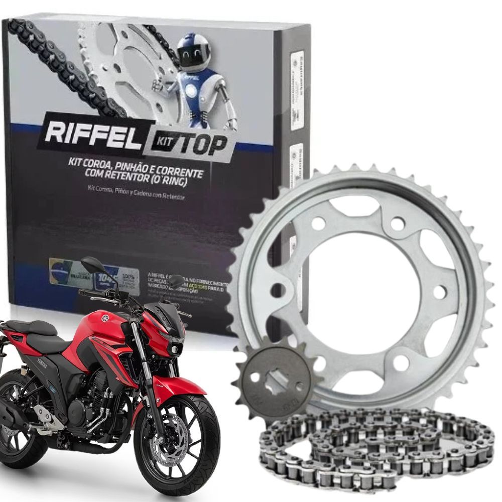 Kit Relação Yamaha Fazer 250 2018-2022 - FZ25 - Fazer Ys - Transmissão Com Retentor Original Riffel