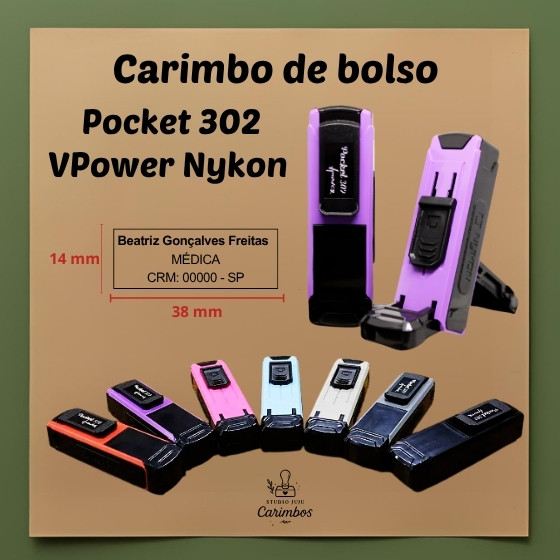 Carimbo de bolso Pocket  Nykon  VPower 302 - Área de impressão 14 x 38mm em Oferta na Shopee