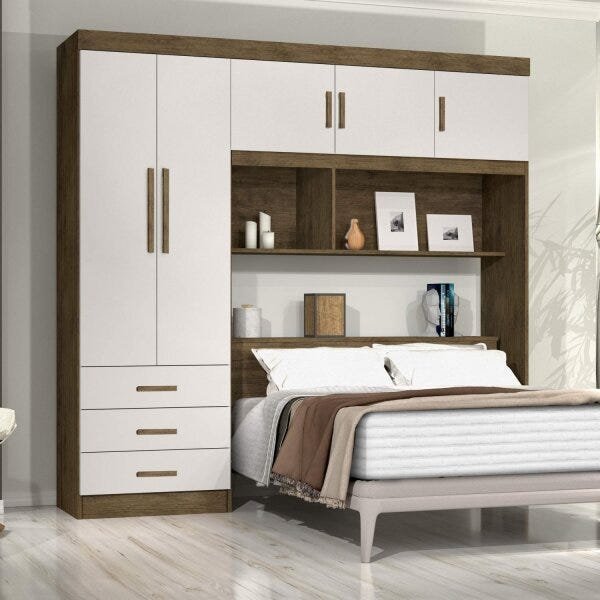 Guarda-Roupa Casal 5 Portas com Baú Cancun  Jequitiba/Off White em Oferta na Shopee