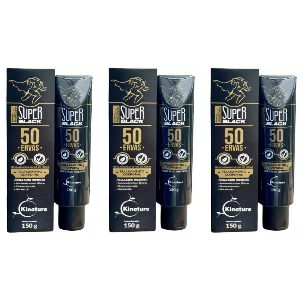 Kit com 3 Pomada Massageadora Super Black 50 Ervas Kinature - Bio instinto 150g