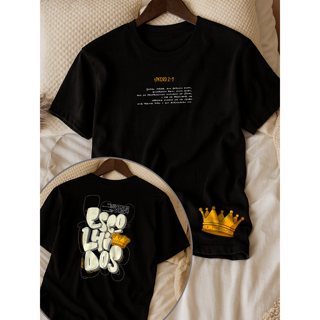 Camiseta Infantil Gospel Cristã “Escolhidos” 2 a 16 anos Algodão Premium Estampada