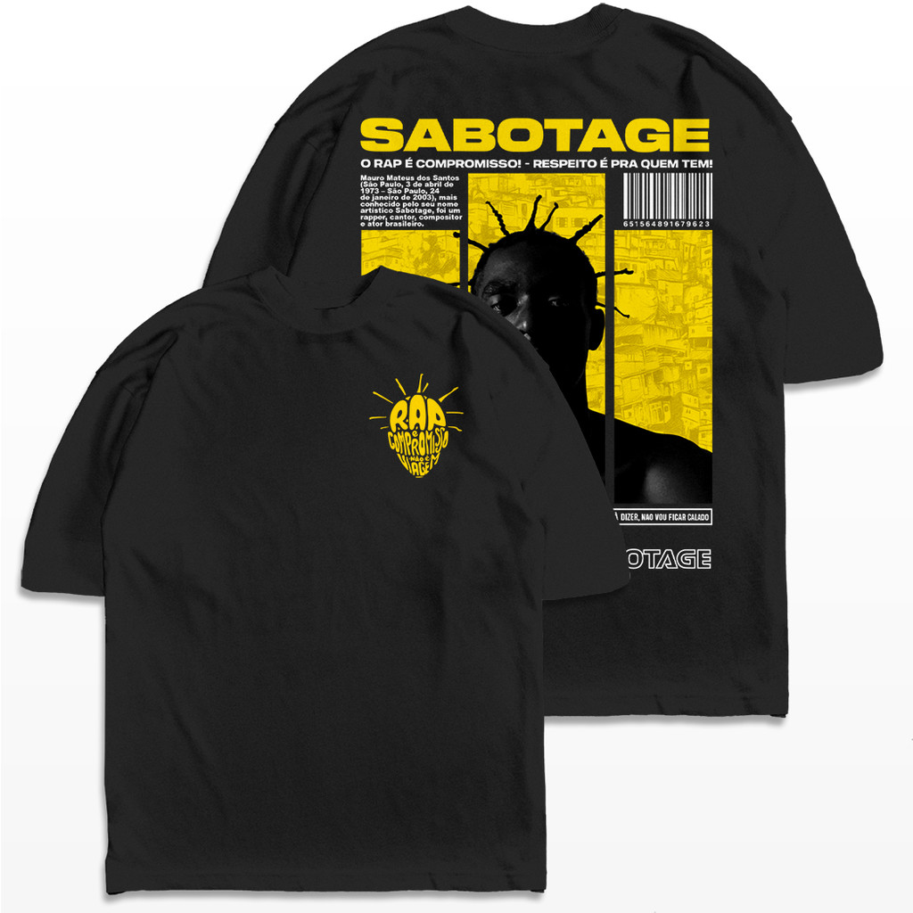Camiseta Oversized Sabotage Rapper Music Amarelo Streetwear Harajuku Aesthetic Camisa Unissex