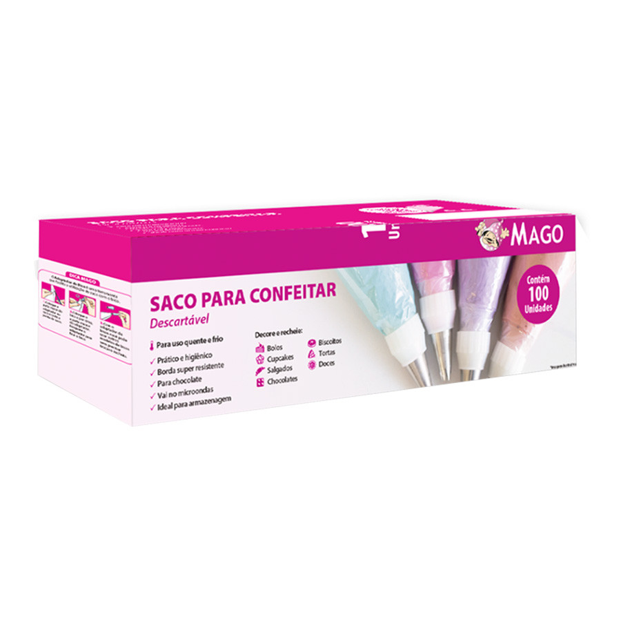 Saco de Confeitar Descartável Grande 38x27 100 Unid. Mago