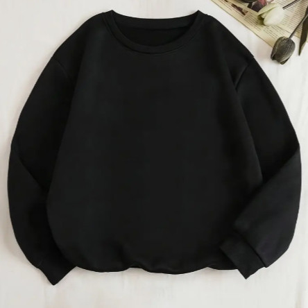 Moletom Algodão Gola Redonda Liso Preto Básico Confortável Quentinho Flanelado Inverno Unissex