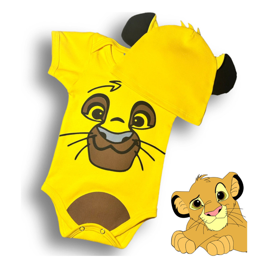 Kit Body Bebê Rei Leão Temático Simba Mesversário + Touca